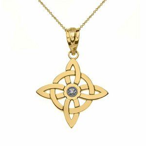 Gold Diamond Wiccan Witch's Knot Pagan Necklace